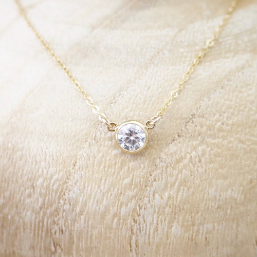 CZ Solitaire Necklace | Gold