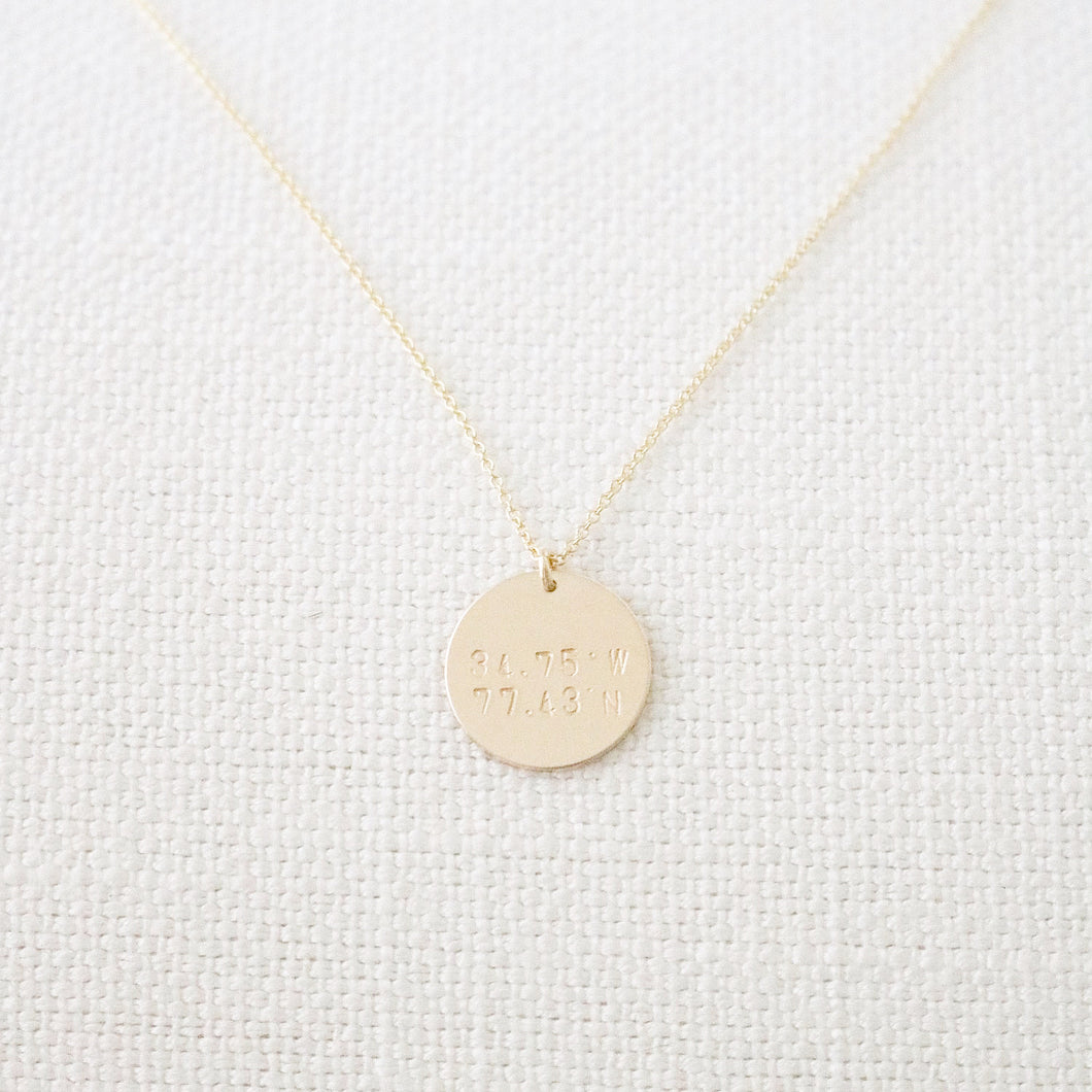 Coordinates Disc Necklace | Gold or Silver