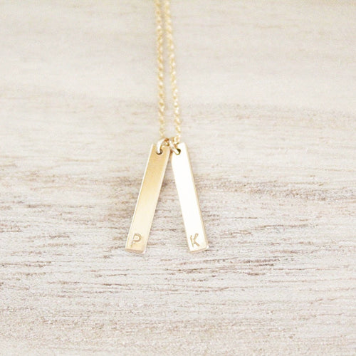 Double Initial Bar Necklace | Gold or Silver